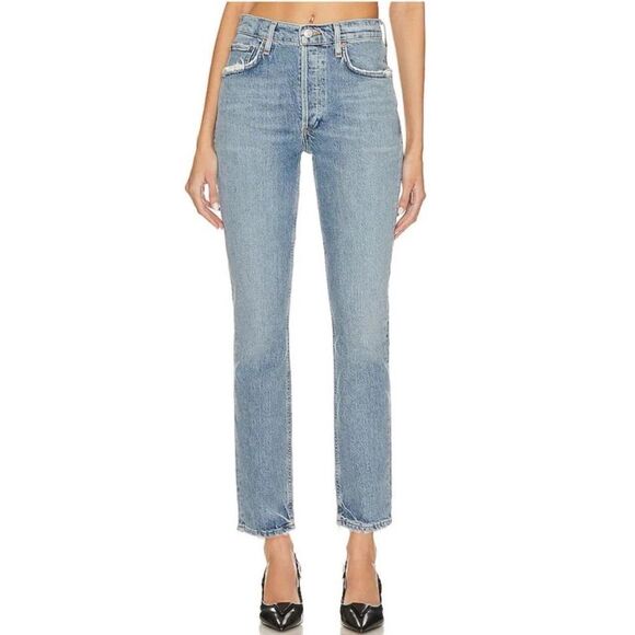 NWT AGOLDE Riley Long High Rise Straight Jeans in Quiver, Size 32 - Picture 1 of 16